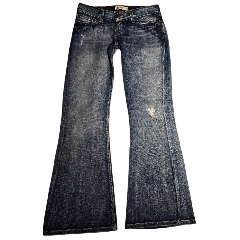 BKE Denim Star Stretch Flare Jeans Womens 25 x 29.5 Blue Distressed Low Rise 900